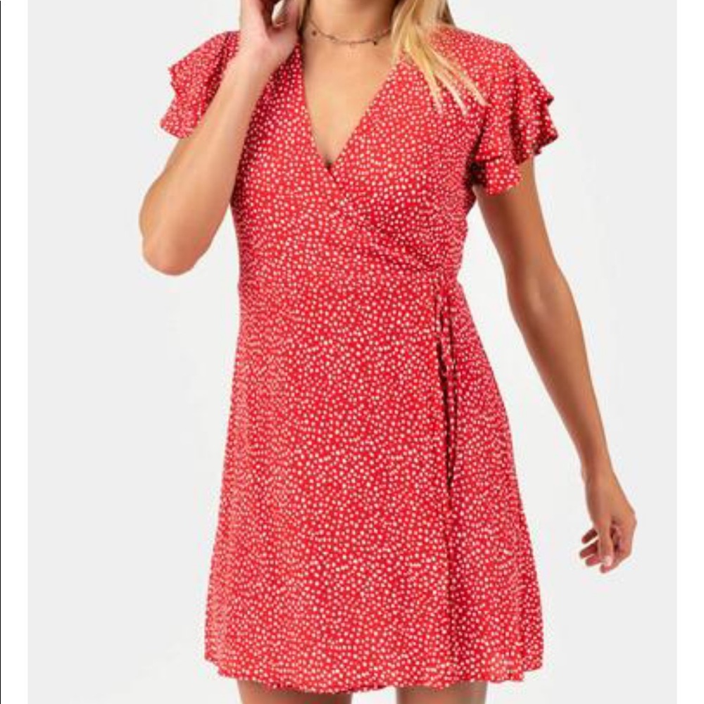 NWT Francesca's Valencia Wrap Dress In red polka dot size M